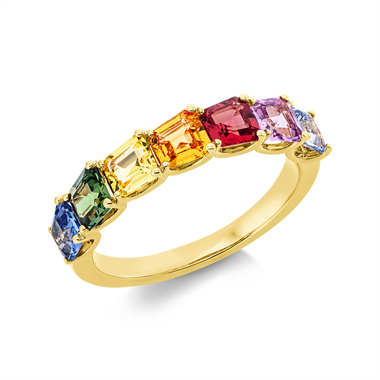 Ring 18 kt GG, 7 Saphire 2,31 ct fancy
