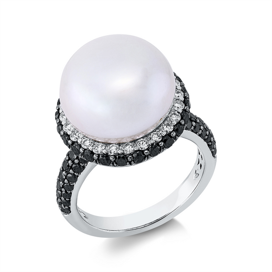 Ring 18 kt WG, Fass schw rhod, 24 Brill. 0,34 ct, TW-vsi, 66 Brill. 1,00 ct, schwarz, 1 SW weiß 14 mm
