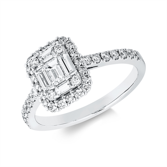 Ring 18 kt WG, 4 Bag. 0,19 ct, TW-si, 1 Bag. 0,20 ct, TW-si, 38 Brill. 0,43 ct, TW-si