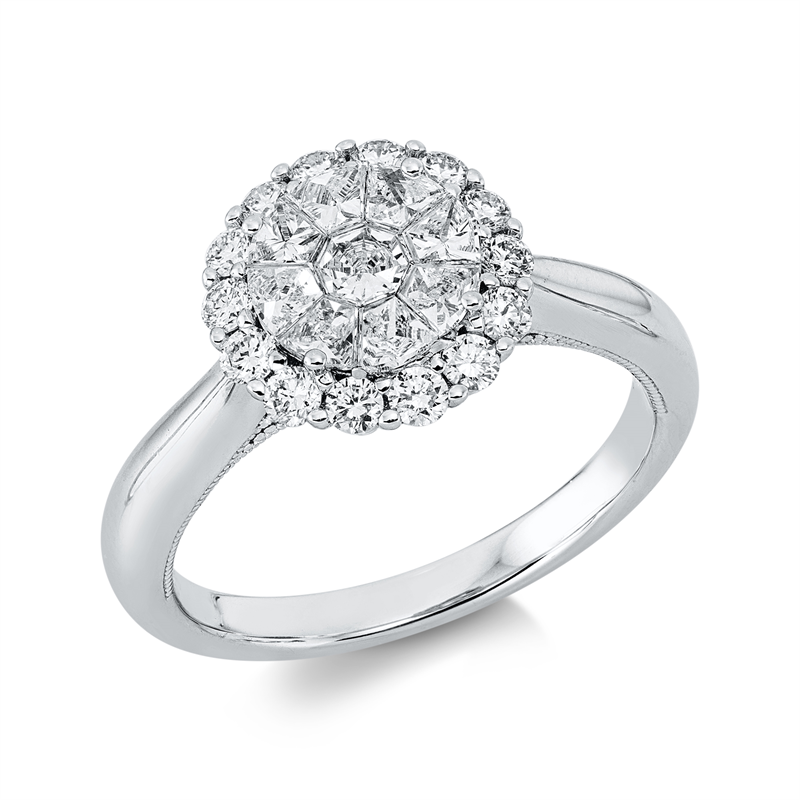 Ring 18 kt WG, 16 Brill. 0,40 ct, TW-si, 9 Fant-Schl. 0,50 ct, TW-vsi, 8 Brill. 0,04 ct, TW-si