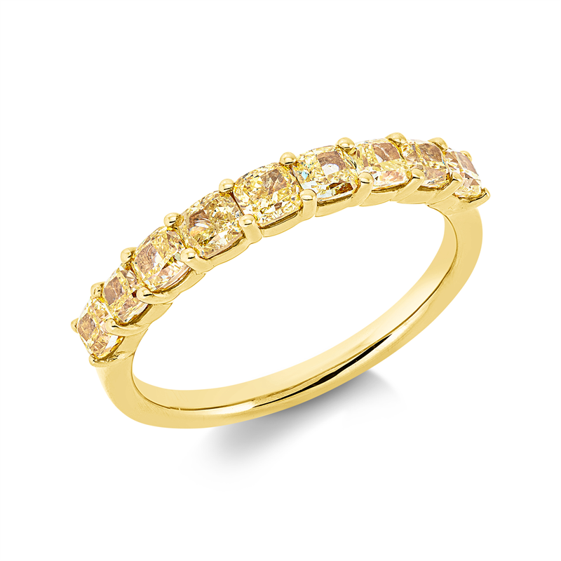 Ring 18 kt GG, 9 Cushion 1,19 ct, gelb