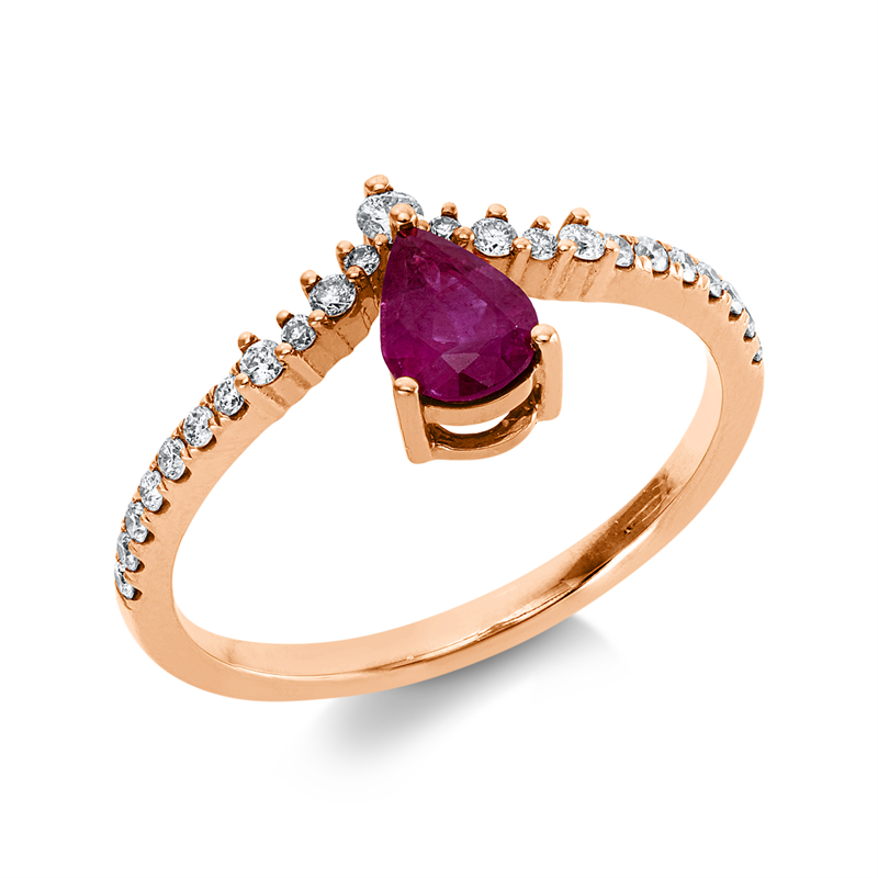 Ring 18 kt RG, 23 Brill. 0,20 ct, W-pi, 1 Rubin 0,51 ct rot