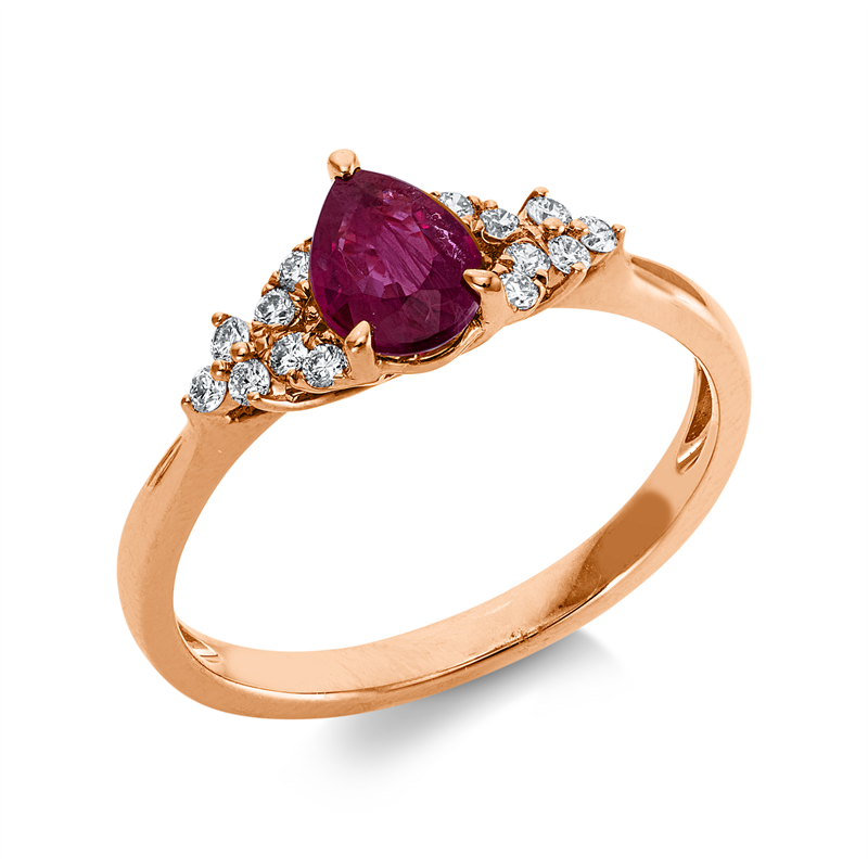 Ring 18 kt RG, 14 Brill. 0,14 ct, TW-si, 1 Rubin 0,61 ct rot