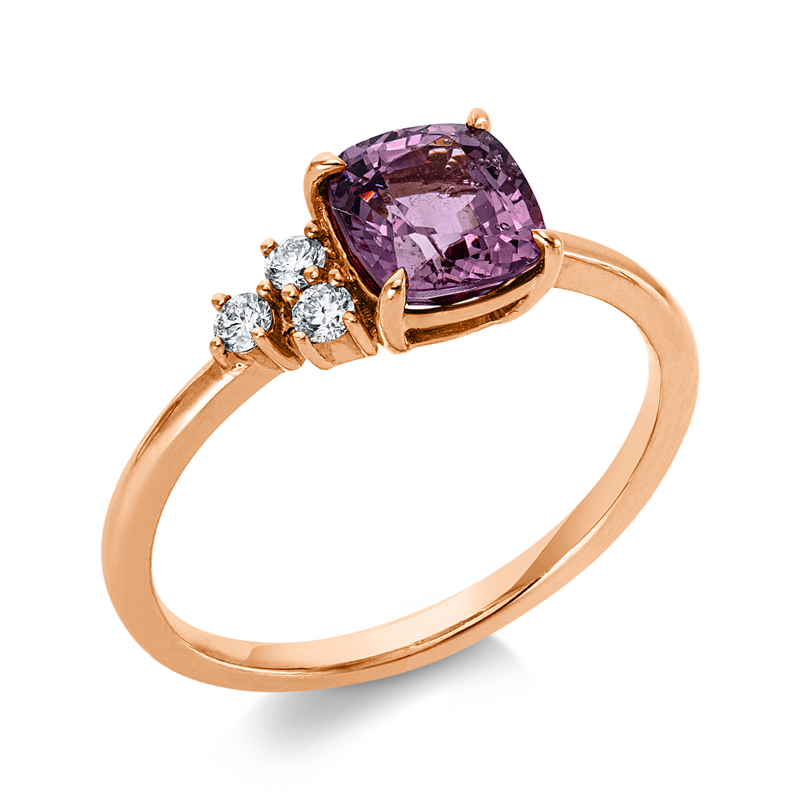 Ring 18 kt RG, 3 Brill. 0,09 ct, W-pi, 1 Spinel 1,36 ct pink