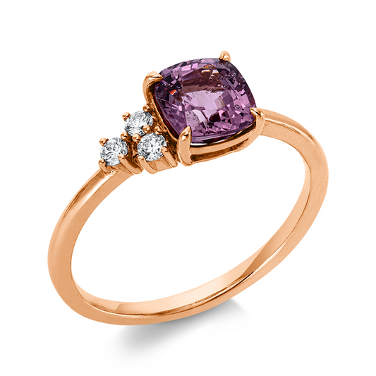 Ring 18 kt RG, 3 Brill. 0,09 ct, W-pi, 1 Spinel 1,36 ct pink