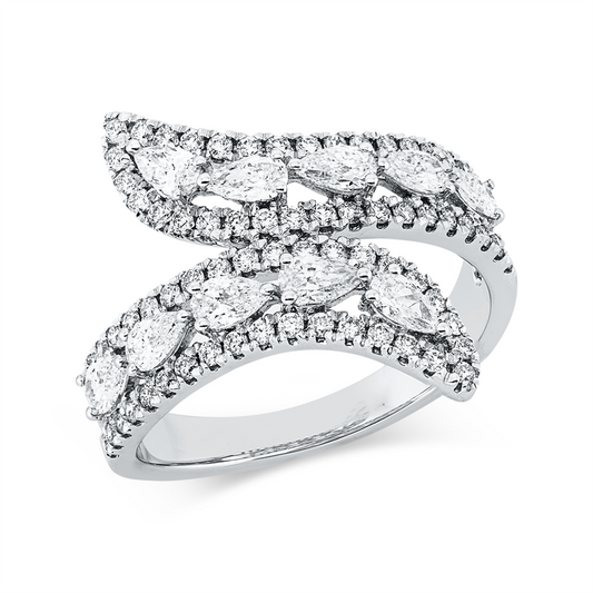 Ring 18 kt WG, 10 Tropfen 0,73 ct, TW-vsi, 72 Brill. 0,49 ct, TW-si