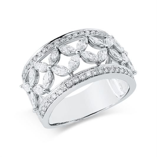 Ring 18 kt WG, 20 Nav. 1,01 ct, TW-vsi, 42 Brill. 0,31 ct, TW-si