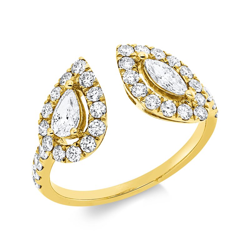 Ring 18 kt GG, 1 Nav. 0,15 ct, TW-vsi, 1 Tropfen 0,19 ct, TW-vsi, 35 Brill. 0,72 ct, TW-si