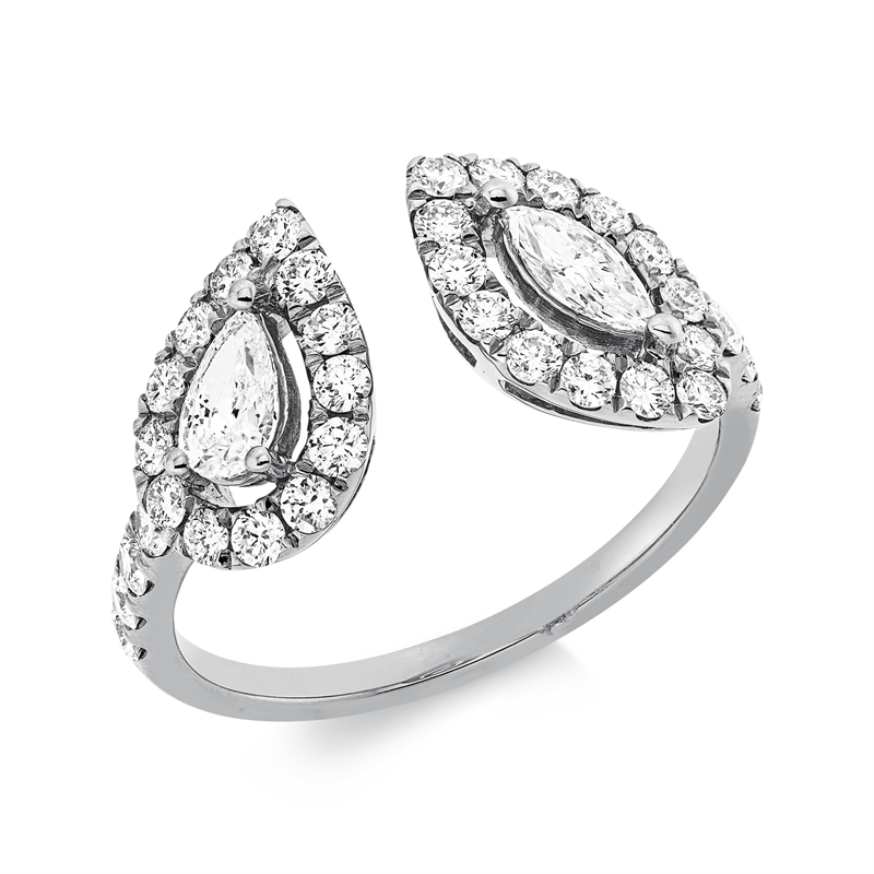 Ring 18 kt WG, 1 Nav. 0,15 ct, TW-vsi, 1 Tropfen 0,19 ct, TW-vsi, 35 Brill. 0,72 ct, TW-si