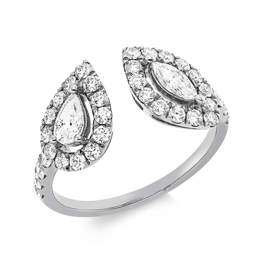 Ring 18 kt WG, 1 Nav. 0,15 ct, TW-vsi, 1 Tropfen 0,19 ct, TW-vsi, 35 Brill. 0,72 ct, TW-si
