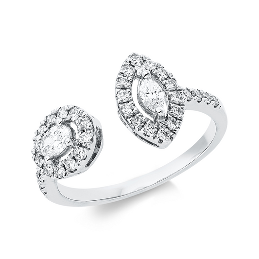 Ring 18 kt WG, 1 Oval 0,09 ct, TW-vsi, 1 Nav. 0,14 ct, TW-vsi, 34 Brill. 0,34 ct, TW-si