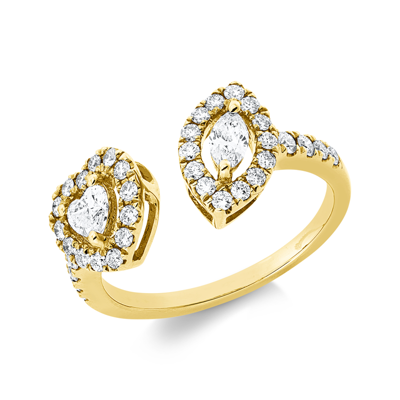 Ring 18 kt GG+WG, 1 Herzschl. 0,18 ct, TW-vsi, 1 Nav. 0,12 ct, TW-vsi, 36 Brill. 0,43 ct, TW-si