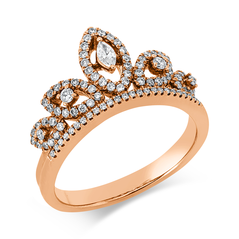 Ring 18 kt RG, 1 Nav. 0,05 ct, TW-si, 95 Brill. 0,36 ct, TW-si