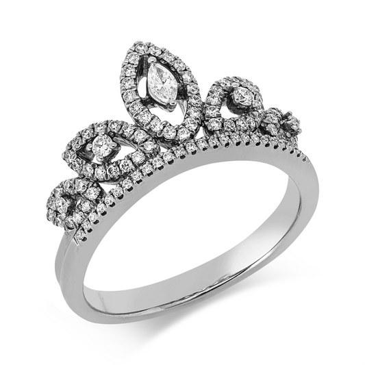 Ring 18 kt WG, 1 Nav. 0,05 ct, TW-si, 95 Brill. 0,38 ct, TW-si