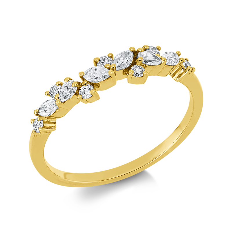 Ring 18 kt GG, 2 Tropfen 0,07 ct, TW-vsi, 4 Nav. 0,16 ct, TW-vsi, 7 Brill. 0,12 ct, TW-si