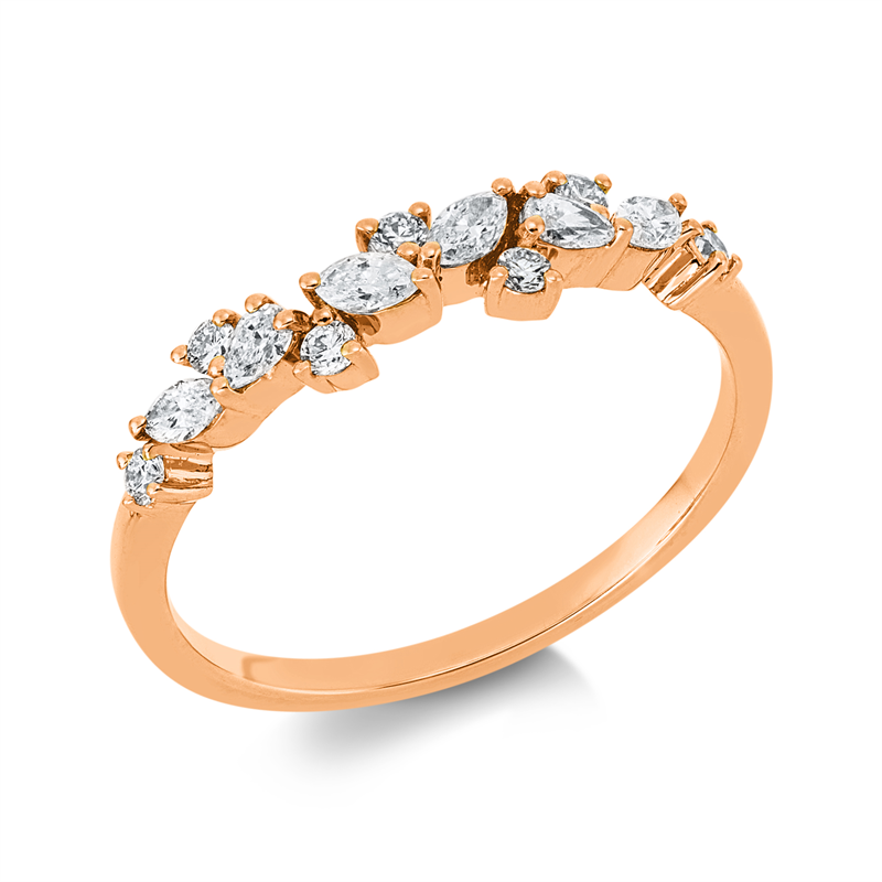 Ring 18 kt RG, 2 Tropfen 0,07 ct, TW-vsi, 4 Nav. 0,16 ct, TW-vsi, 7 Brill. 0,12 ct, TW-si