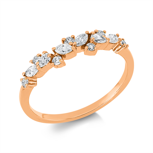 Ring 18 kt RG, 2 Tropfen 0,07 ct, TW-vsi, 4 Nav. 0,16 ct, TW-vsi, 7 Brill. 0,12 ct, TW-si