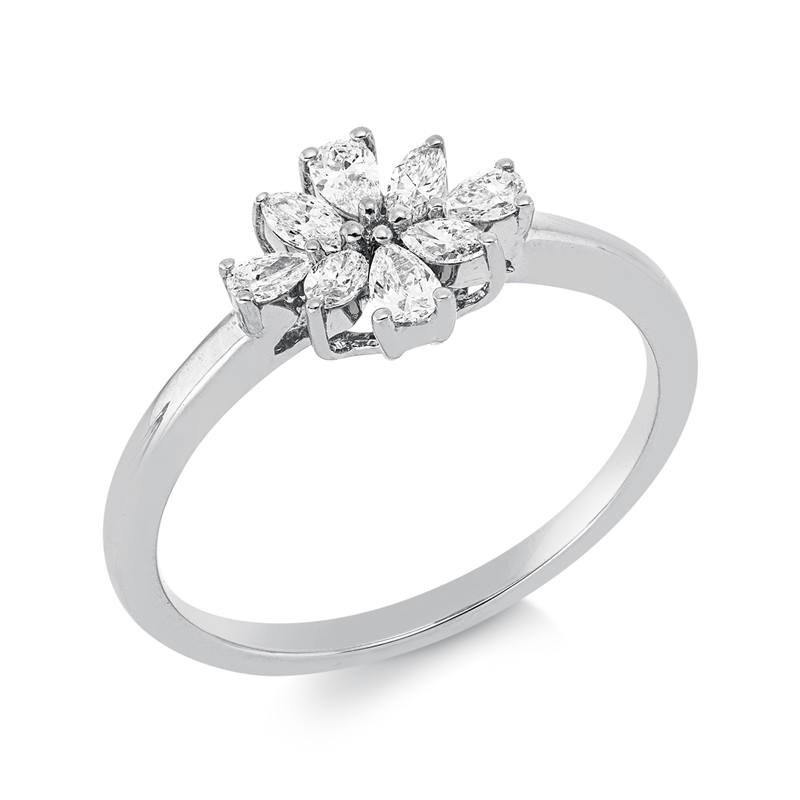 Ring 18 kt WG, 4 Nav. 0,15 ct, TW-vsi, 4 Tropfen 0,18 ct, TW-vsi