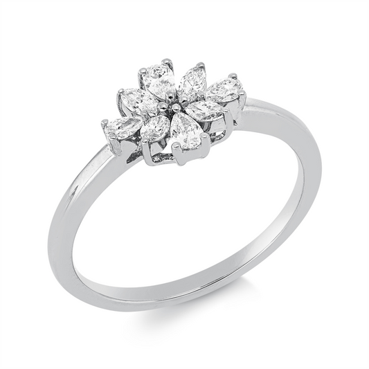 Ring 18 kt WG, 4 Nav. 0,15 ct, TW-vsi, 4 Tropfen 0,18 ct, TW-vsi