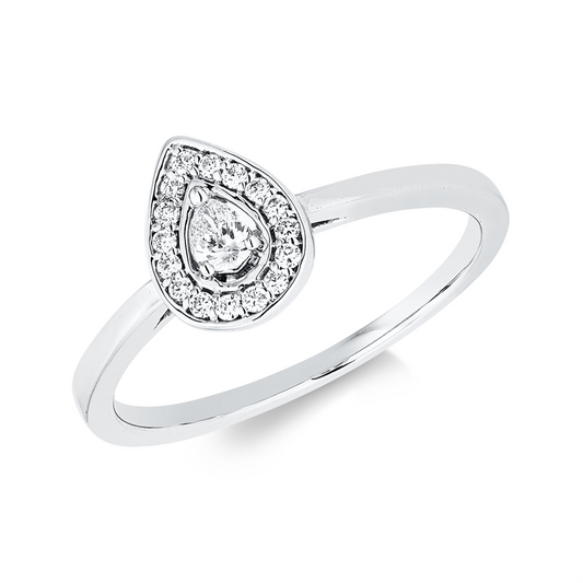 Ring 18 kt WG, 1 Tropfen 0,08 ct, TW-vsi, 16 Brill. 0,08 ct, TW-si