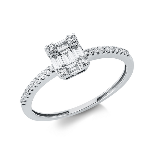 Ring 18 kt WG, 5 Bag. 0,18 ct, TW-si, 24 Brill. 0,11 ct, TW-si