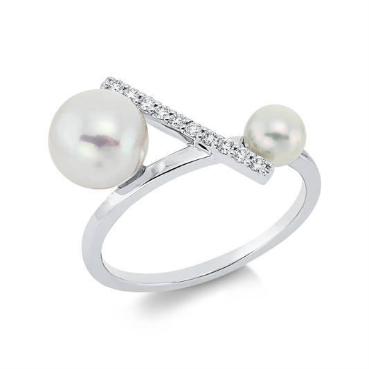 Ring 18 kt WG, 10 Brill. 0,10 ct, TW-si, 1 SW weiß 7,5 mm, 1 SW weiß 4,5 mm