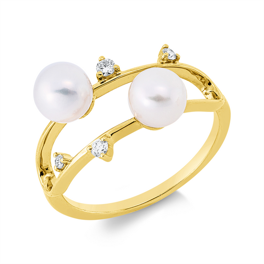 Ring 18 kt GG, 4 Brill. 0,07 ct, TW-si, 2 ZP weiß 5,5 mm