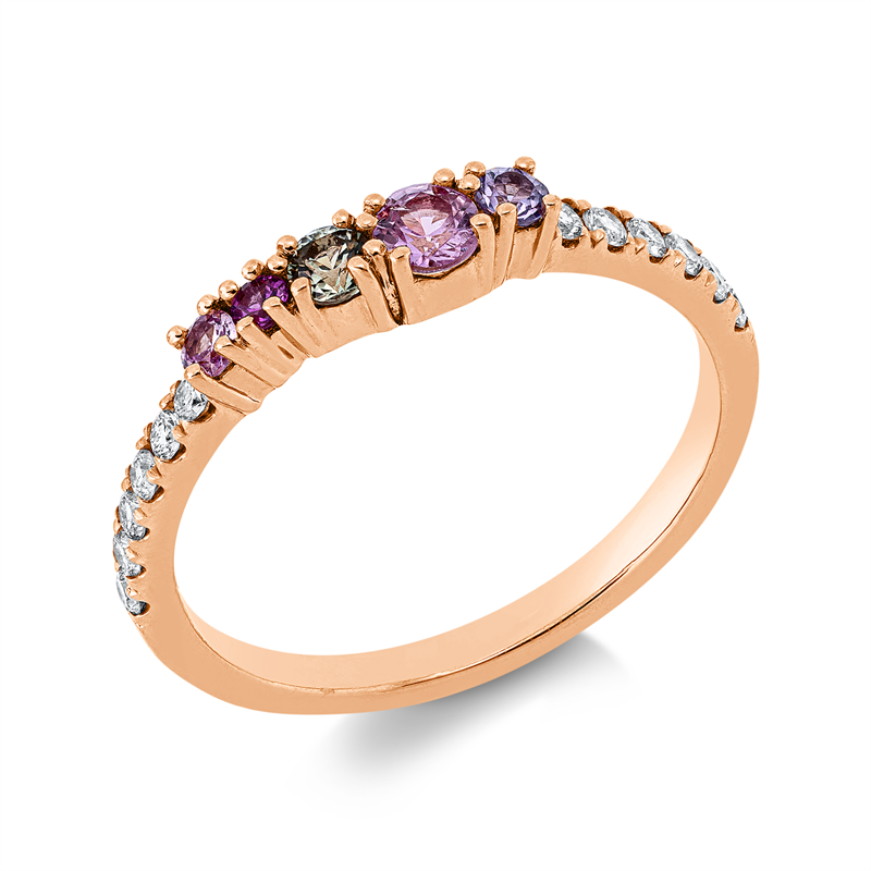 Ring 18 kt RG, 12 Brill. 0,17 ct, TW-si, 5 Saphire 0,35 ct multicolor
