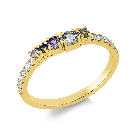 Ring 18 kt GG, 12 Brill. 0,17 ct, TW-si, 5 Saphire 0,36 ct multicolor