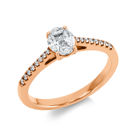 Ring 18 kt RG, 2 Nav. 0,07 ct, 2 Princ. 0,04 ct, 2 Nav. 0,13 ct, 16 Brill. 0,09 ct, TW-vsi/s