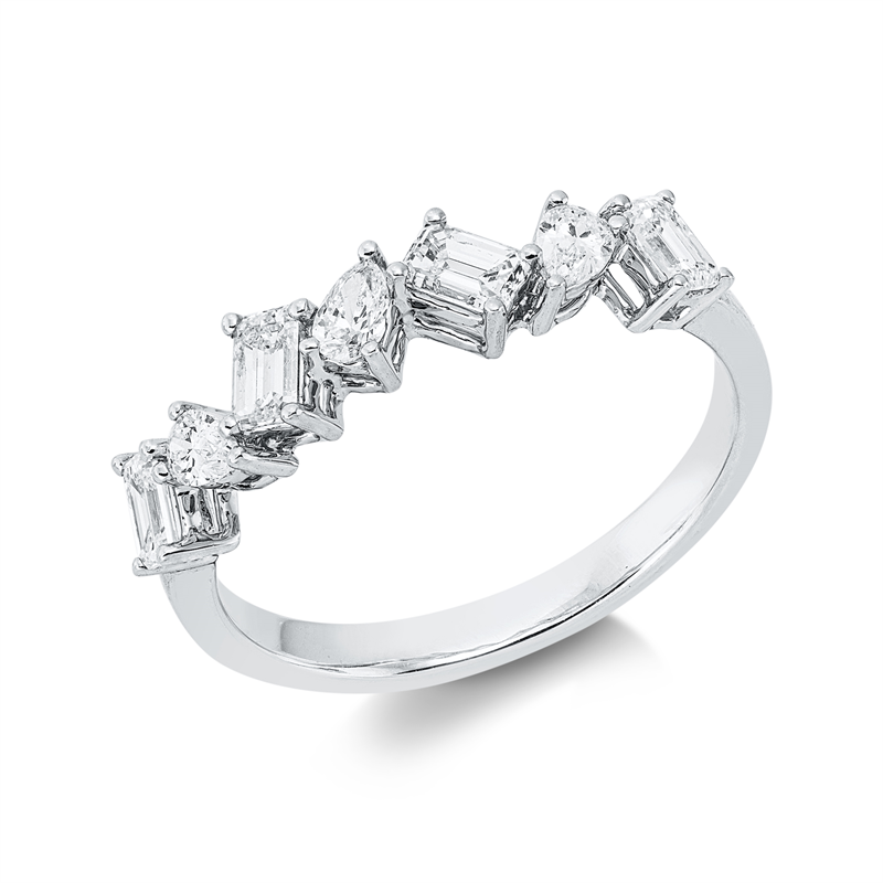 Ring 18 kt WG, 3 Tropfen 0,25 ct, TW-si, 4 Sm.schliff 0,63 ct, TW-si