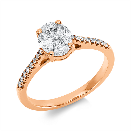 Ring 18 kt RG, 2 Nav. 0,16 ct, 2 Princ. 0,13 ct, 2 Nav. 0,28 ct, 16 Brill. 0,12 ct, TW-vsi/si