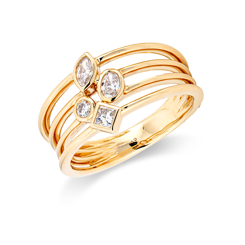 Ring 18 kt GG, 1 Nav. 0,10 ct, TW-si, 1 Princ. 0,10 ct, TW-si, 1 Oval 0,11 ct, TW-si, 1 Brill. 0,05 ct, TW-si