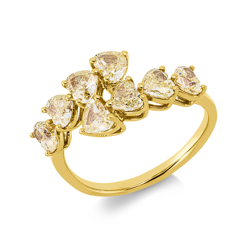 Ring 18 kt GG, 8 Herzschl. 2,14 ct, gelb