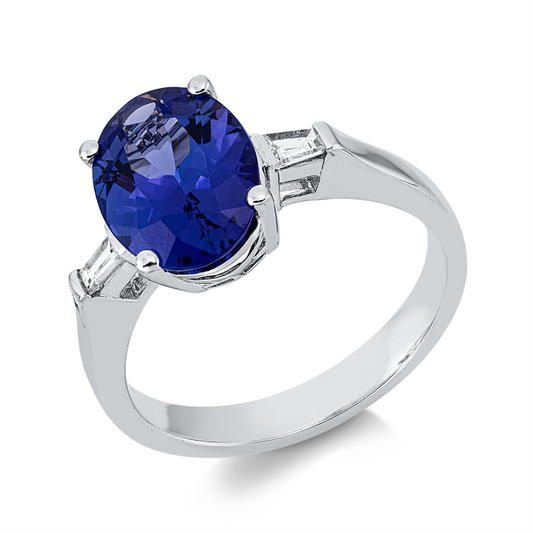 Ring 18 kt WG, 2 Bag. 0,15 ct, TW-si, 1 Tansanit 2,71 ct blau