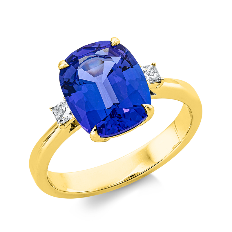 Ring 18 kt GG, 2 Princ. 0,12 ct, TW-si, 1 Tansanit 4,42 ct blau