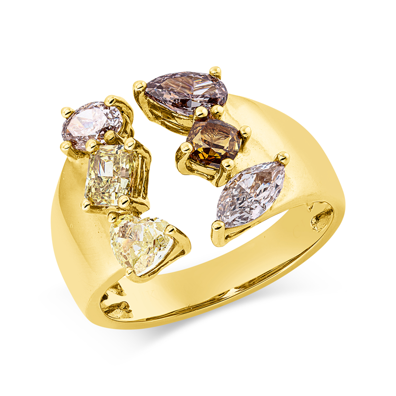 Ring 14 kt GG, 6 Fant-Schl. 1,96 ct, fancy