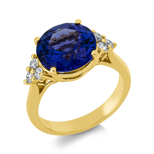 Ring 18 kt GG, 6 Brill. 0,28 ct, TW-si, 1 Tansanit 4,94 ct blau