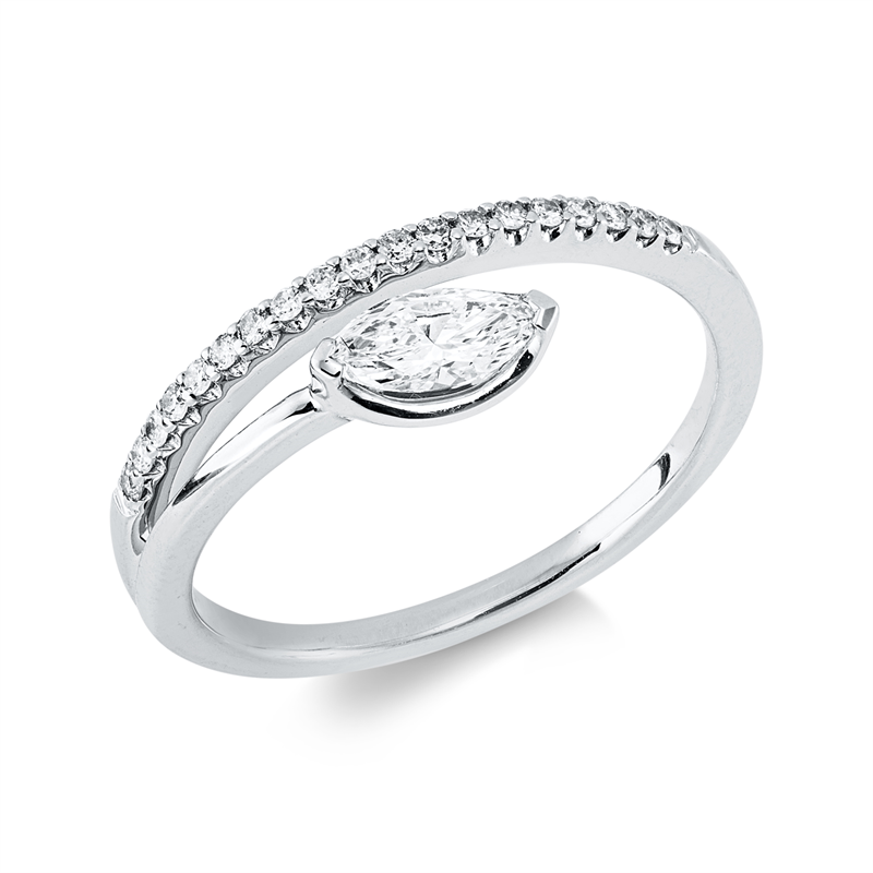 Ring 18 kt WG, 1 Nav. 0,21 ct, TW-vsi, 19 Brill. 0,10 ct, TW-si