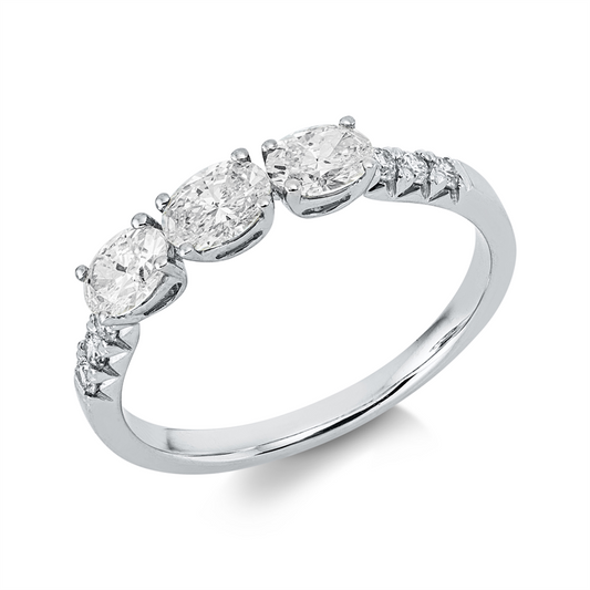 Ring 18 kt WG, 3 Oval 0,64 ct, W-vsi, 6 Brill. 0,13 ct, TW-si