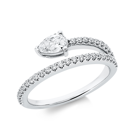 Ring 18 kt WG, 1 Tropfen 0,30 ct, W-vsi, 35 Brill. 0,25 ct, TW-si
