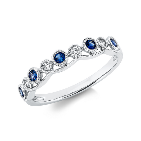 Ring 18 kt WG, 4 Brill. 0,05 ct, TW-si, 5 Saphire 0,20 ct blau