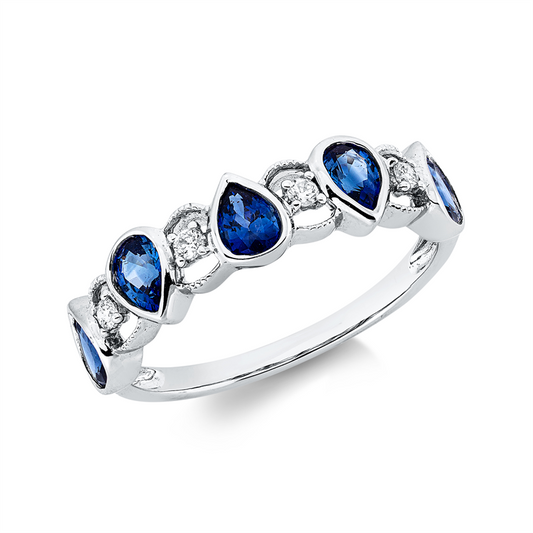 Ring 18 kt WG, 4 Brill. 0,05 ct, TW-si, 5 Saphire 0,83 ct blau
