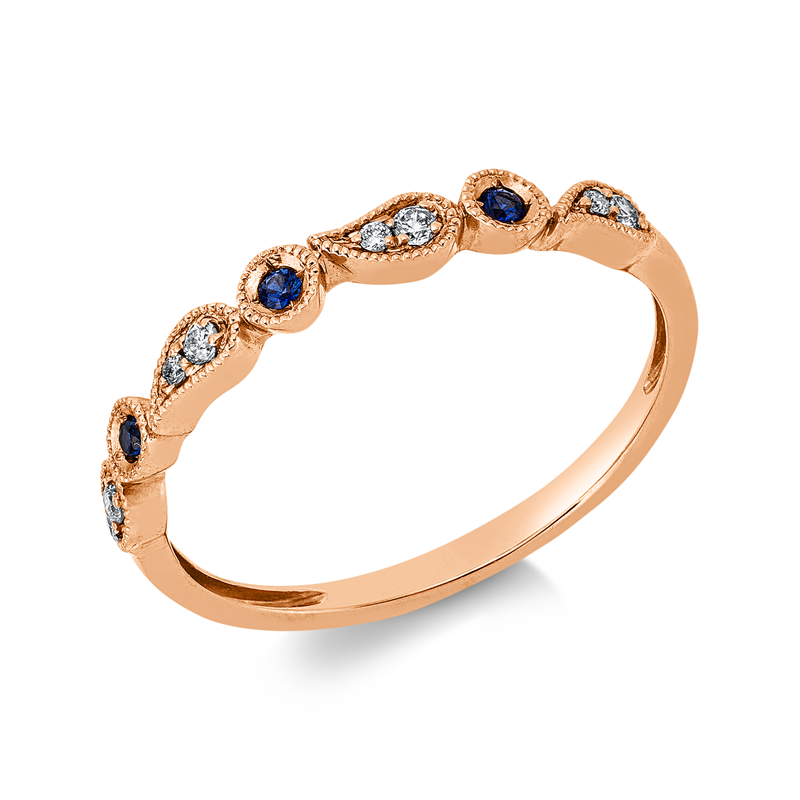 Ring 18 kt RG, 8 Brill. 0,06 ct, TW-si, 3 Saphire 0,04 ct blau