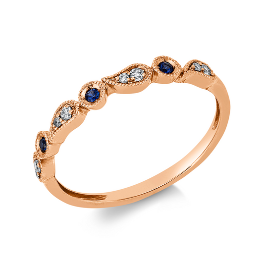 Ring 18 kt RG, 8 Brill. 0,06 ct, TW-si, 3 Saphire 0,04 ct blau