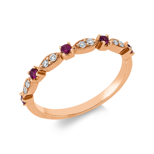 Ring 18 kt GG, 8 Brill. 0,08 ct, TW-si, 5 Rubine 0,13 ct rot