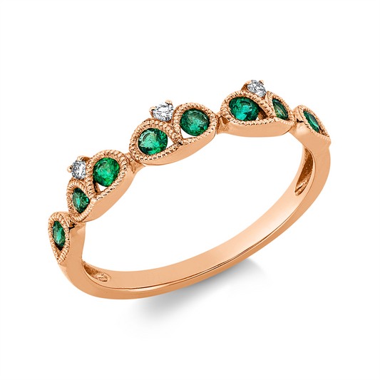 Ring 18 kt RG, 3 0,03 ct, TW-si, 8 Smaragde 0,22 ct grün