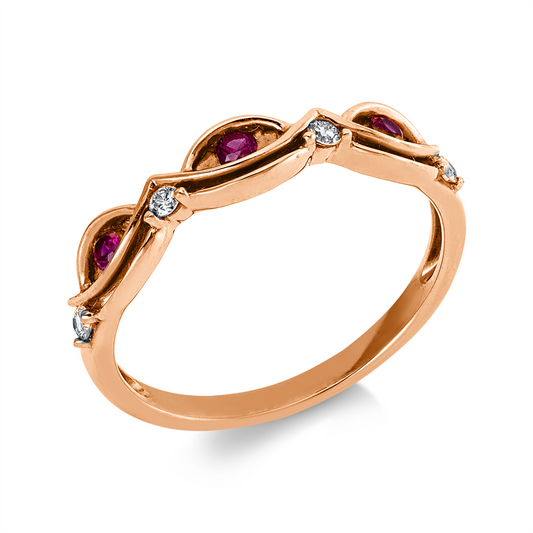 Ring 18 kt RG, 4 Brill. 0,07 ct, TW-si, 3 Rubine 0,11 ct rot