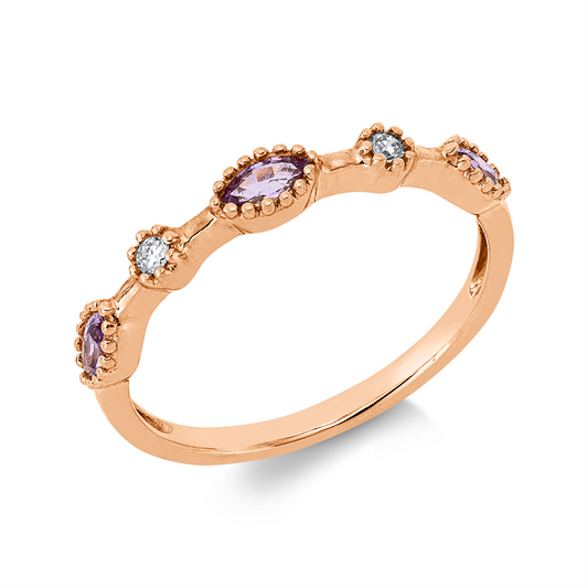 Ring 18 kt RG, 2 Brill. 0,04 ct, TW-si, 3 Saphire 0,28 ct pink