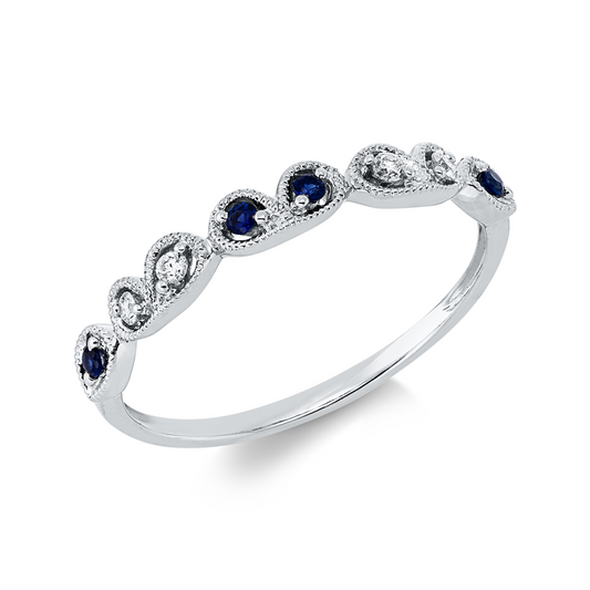 Ring 18 kt WG, 4 Brill. 0,05 ct, TW-si, 4 Saphire 0,06 ct blau